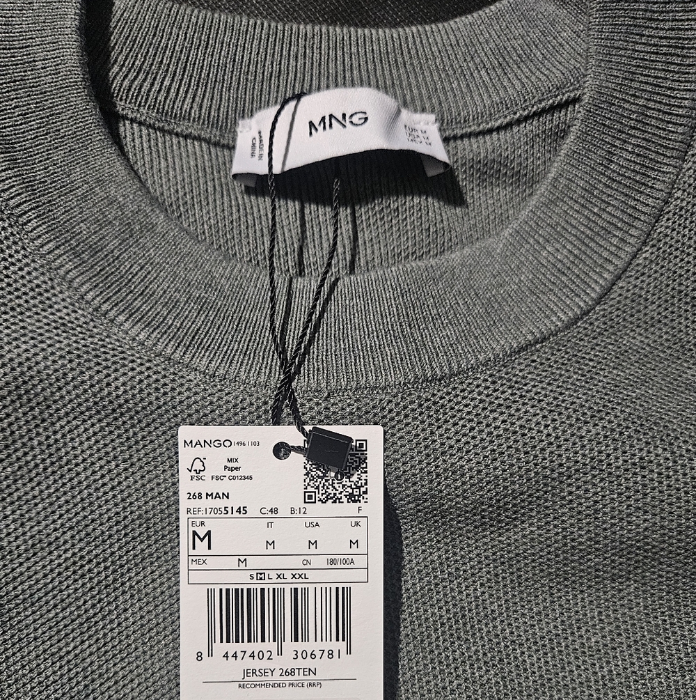 MNG Mango Men’s Grey Knit Cotton Sweater Size M NWT